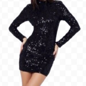 Oleg Cassini Designer Vintage 80’s Elegant Black Sequin Open Back Dress Sz. 8